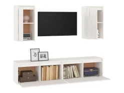 Dirkin Muebles para TV 4 piezas madera maciza de pino blanco