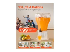 Dispensador de Bebidas SucceBuy, Gran Capacidad de 13 L, Fuente de Agua de Plástico, Dispensador de Agua, Zumo, Limonada y Té Helado, para Café