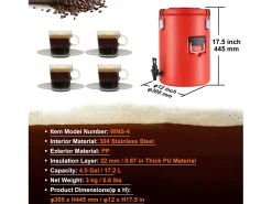 Dispensador de Bebidas, SucceBuy Dispensador de Bebidas con Aislamiento de Acero Inoxidable de 7,6 l, para Bebidas Frías y Calientes