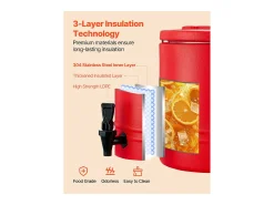 Dispensador de Bebidas SucceBuy Isotérmico 11,4 L, Fuente de Agua Caliente y Fría No Eléctrica con Grifo, Contenedor Isotérmico de Calidad Alimentaria