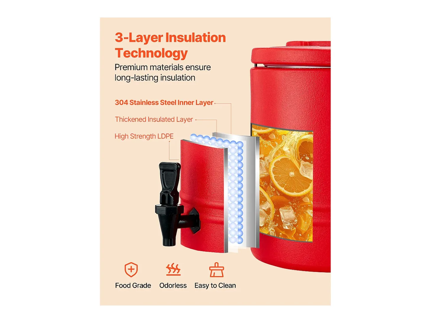 Dispensador de Bebidas SucceBuy Isotérmico 11,4 L, Fuente de Agua Caliente y Fría No Eléctrica con Grifo, Contenedor Isotérmico de Calidad Alimentaria