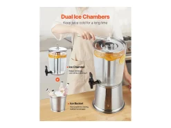 Dispensador de Bebidas SucceBuy, Capacidad 8 L, Fuente de Agua de Acero Inoxidable y Plástico, Dispensador de Zumos, Limonada, Té Helado, Cafés