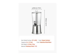 Dispensador de Bebidas SucceBuy, Capacidad 8 L, Fuente de Agua de Acero Inoxidable y Plástico, Dispensador de Zumos, Limonada, Té Helado, Cafés