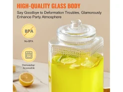 Dispensador de Bebidas SucceBuy Dispensador de Bebidas de Vidrio para Fiestas de 5,5 L con Soporte