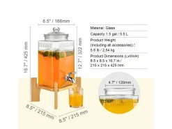 Dispensador de Bebidas SucceBuy Dispensador de Bebidas de Vidrio para Fiestas de 5,5 L con Soporte