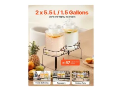 Dispensador de Bebidas SucceBuy, Gran Capacidad de 5,5 L, 2 Unidades, Fuente de Agua de Cristal, Dispensador de Agua, Zumo, Limonada, Té Helado, para Café