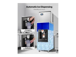 Dispensador de Cubitos de Hielo SucceBuy, 9 kg/min, Dispensación Automática con Triturador, Patas de Altura Ajustable, para Máquina de Hielo de Oficina