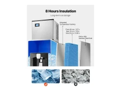 Dispensador de Cubitos de Hielo SucceBuy, 9 kg/min, Dispensación Automática con Triturador, Patas de Altura Ajustable, para Máquina de Hielo de Oficina
