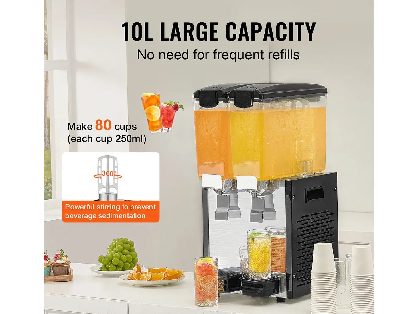 Distribuidor de Bebidas Comerciales SucceBuy 10 L x 2 Depósitos, Distribuidor de Bebidas Heladas y Jugos Fríos