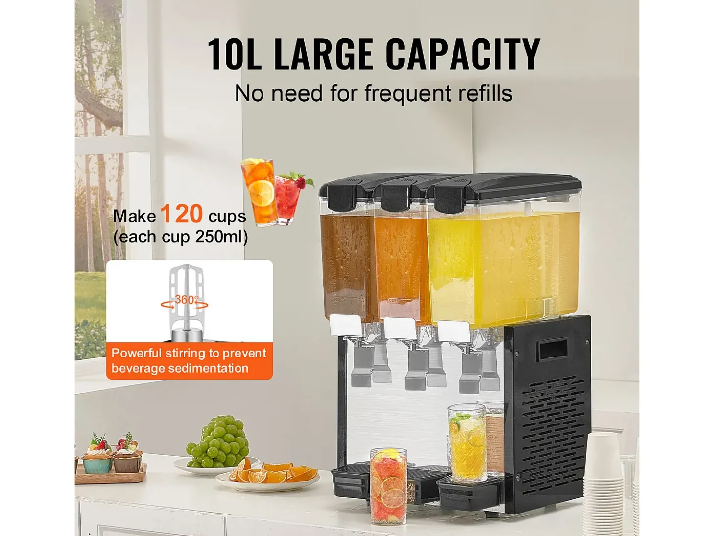 Distribuidor de Bebidas Comerciales SucceBuy 10 L x 3 Depósitos Distribuidor de Bebidas Heladas y Jugos Fríos