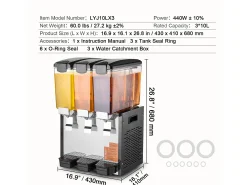 Distribuidor de Bebidas Comerciales SucceBuy 10 L x 3 Depósitos Distribuidor de Bebidas Heladas y Jugos Fríos