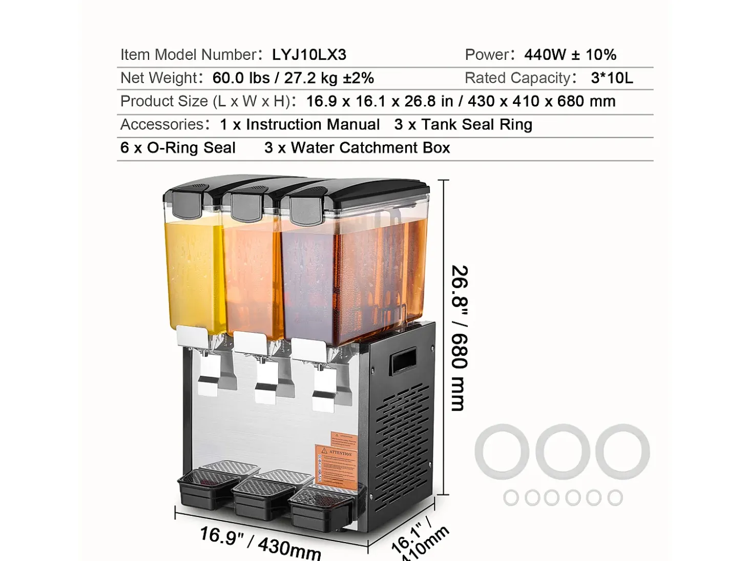 Distribuidor de Bebidas Comerciales SucceBuy 10 L x 3 Depósitos Distribuidor de Bebidas Heladas y Jugos Fríos