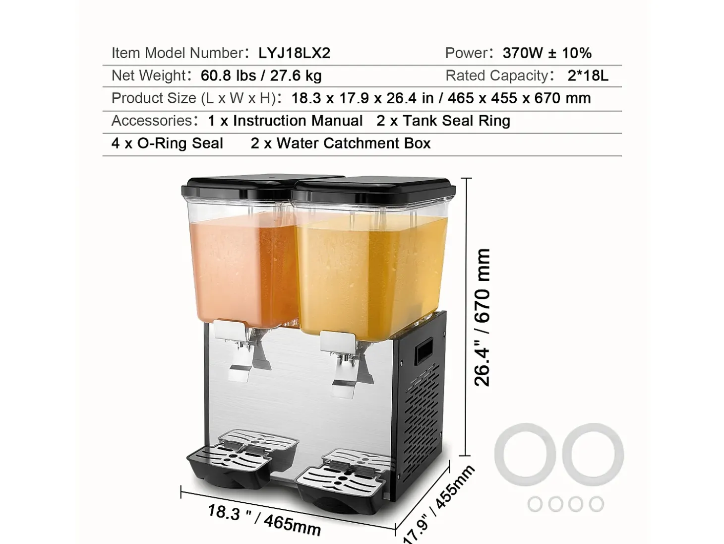 Distribuidor de Bebidas Comercial SucceBuy 18L x 2 Depósitos, 370W, Distribuidor de Bebidas Frías para Fiestas