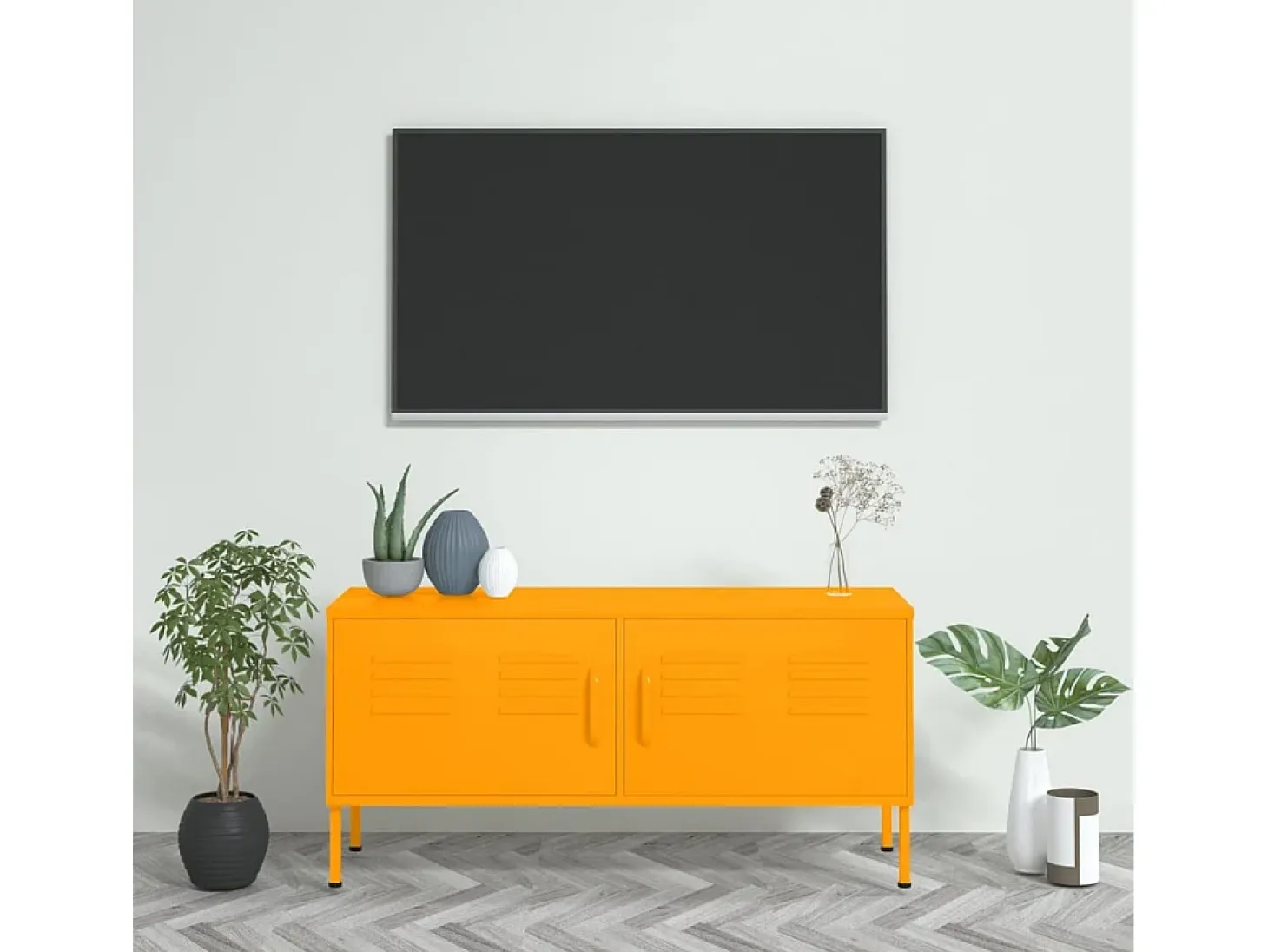 Drøbak Mueble para TV de acero amarillo mostaza 105x35x50 cm