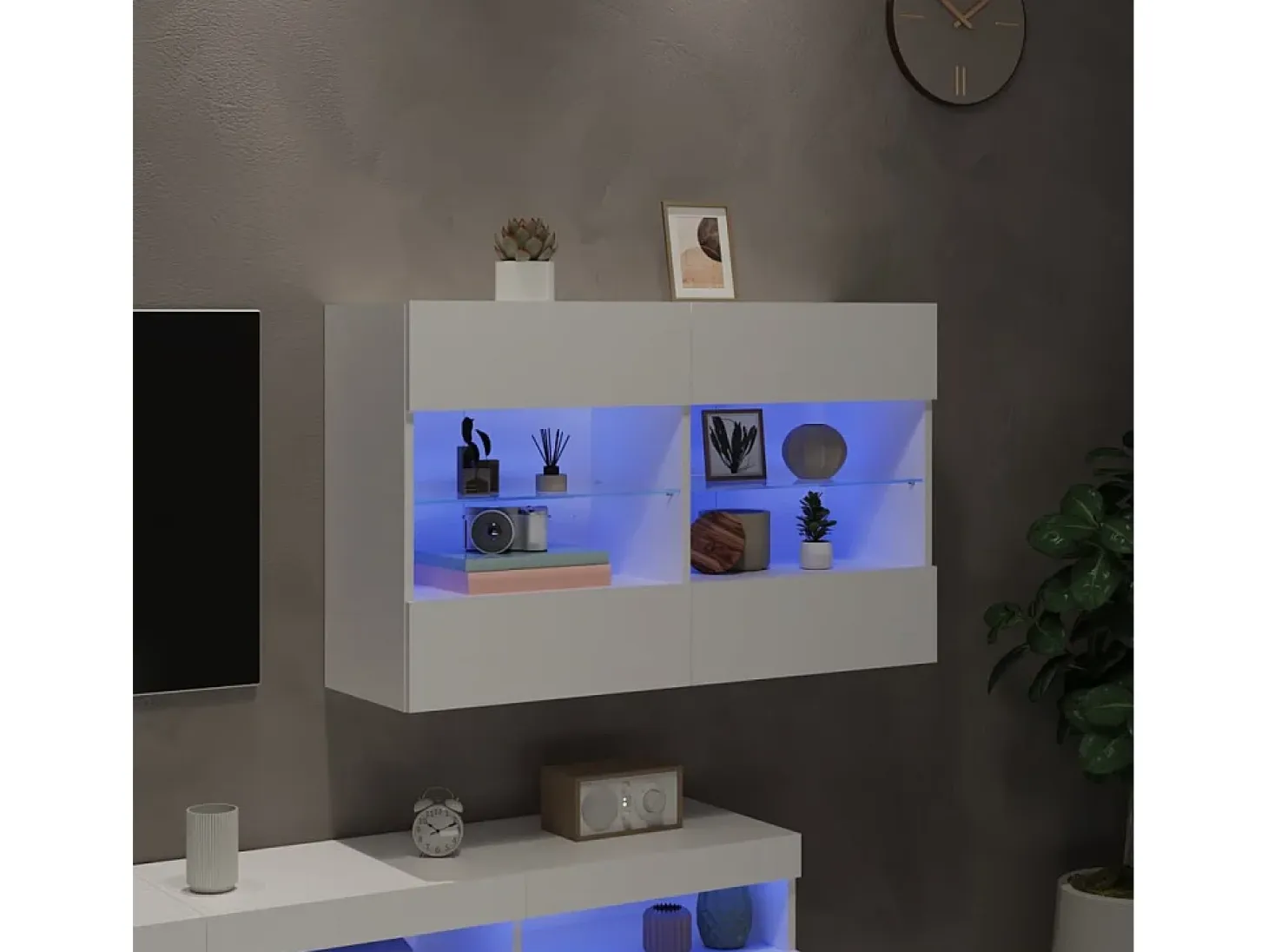 DuBois Mueble de TV de pared con luces LED blanco 98,5x30x60,5 cm