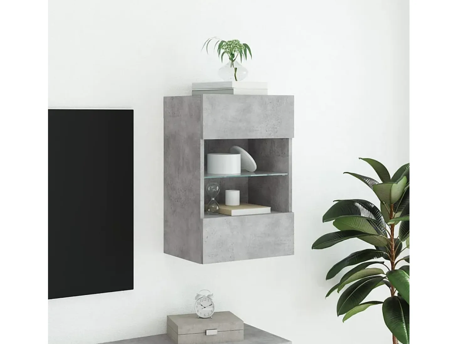 DuBois Mueble de TV de pared con luces LED gris hormigón 40x30x60,5 cm