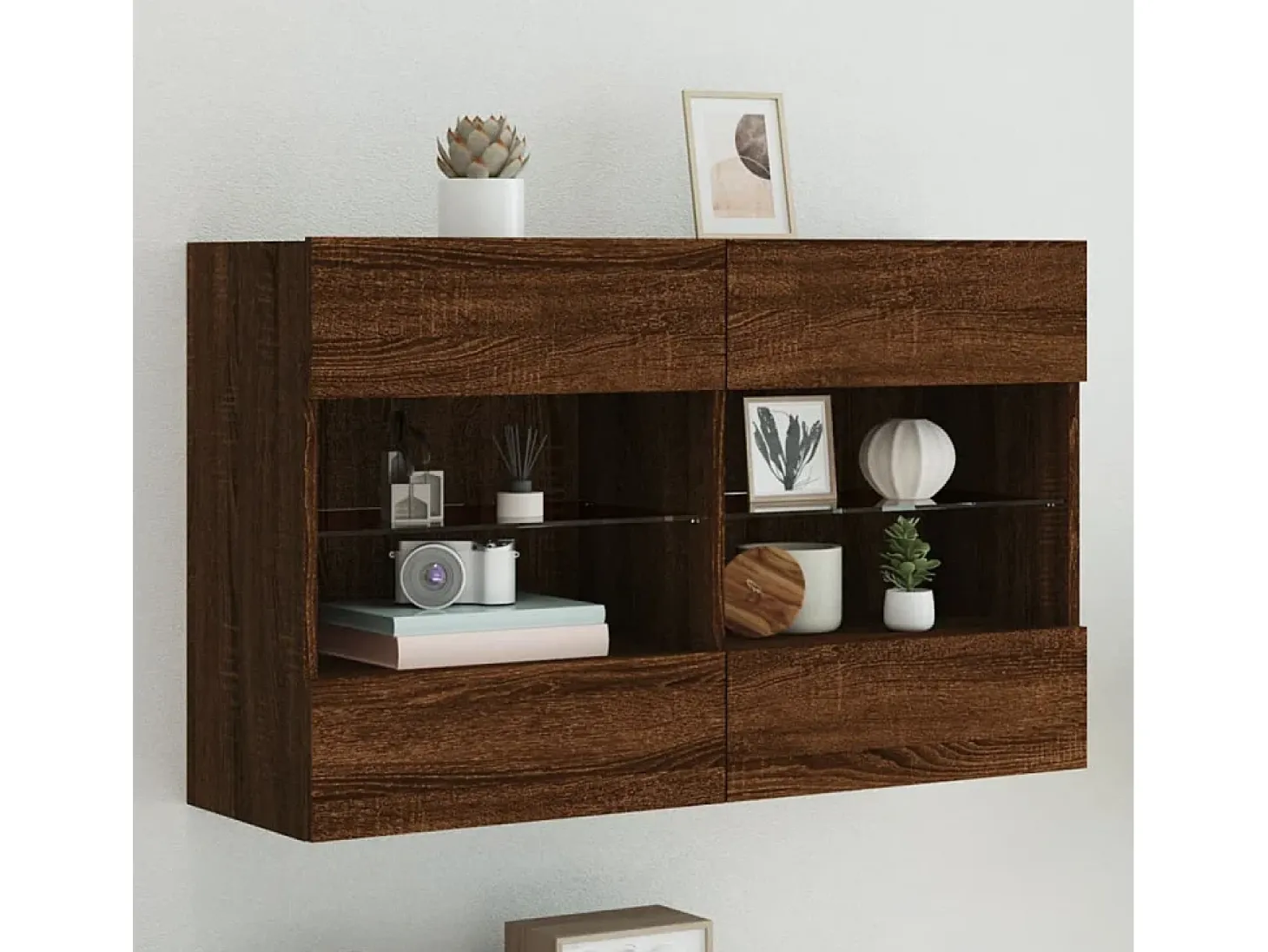 DuBois Mueble TV de pared con luces LED roble marrón 98,5x30x60,5 cm