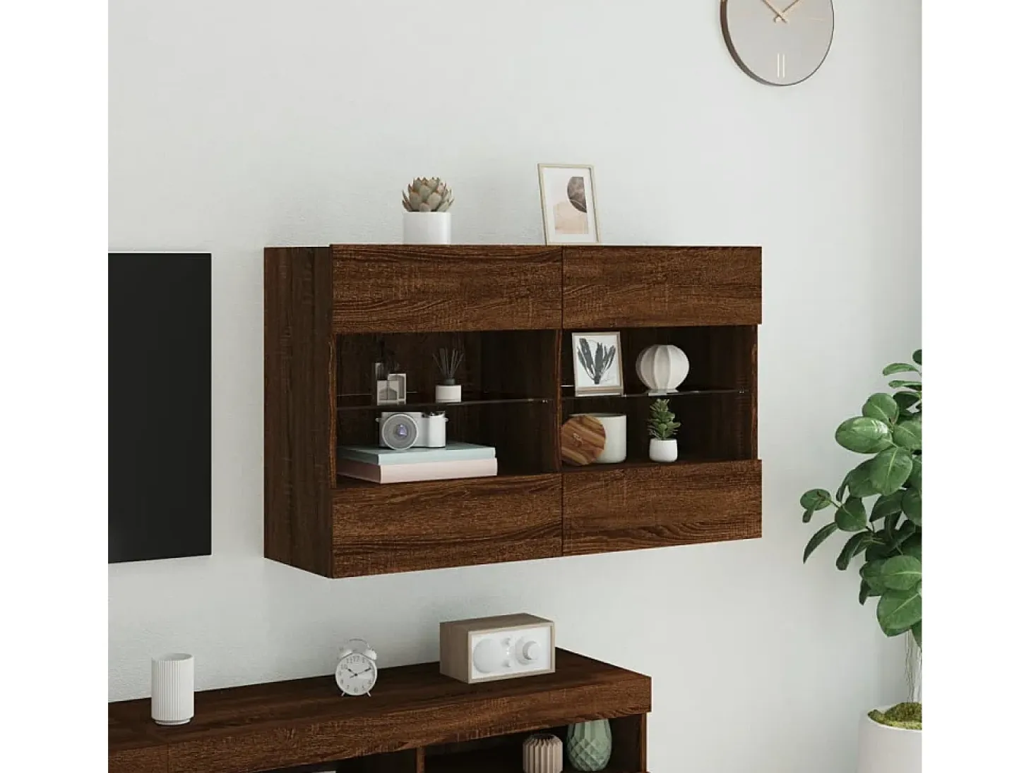 DuBois Mueble TV de pared con luces LED roble marrón 98,5x30x60,5 cm