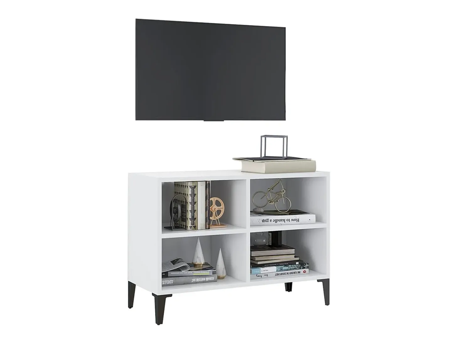 Eadestown Mueble de TV con patas de metal blanco 69,5x30x50 cm