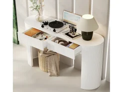 Elegante consola para recibidor - 120 x 33 x 76 cm - con 2 cajones + frontal curvado - MDF - blanco