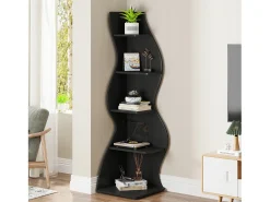 Elegante pequeña biblioteca de esquina - Estantería de esquina moderna de 5 niveles - Forma única para salón, oficina en casa - Negro