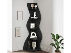 Elegante pequeña biblioteca de esquina - Estantería de esquina moderna de 5 niveles - Forma única para salón, oficina en casa - Negro