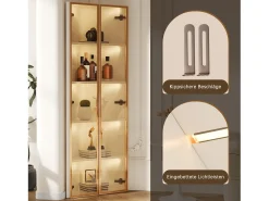 Elegante vitrina esquinera - 62 x 35 x 160 cm - con LEDs + puerta - de cristal templado - MDF - blanco