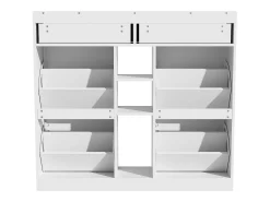 Elegante zapatero con 4 puertas abatibles, 2 cajones, 3 compartimentos abiertos, color blanco