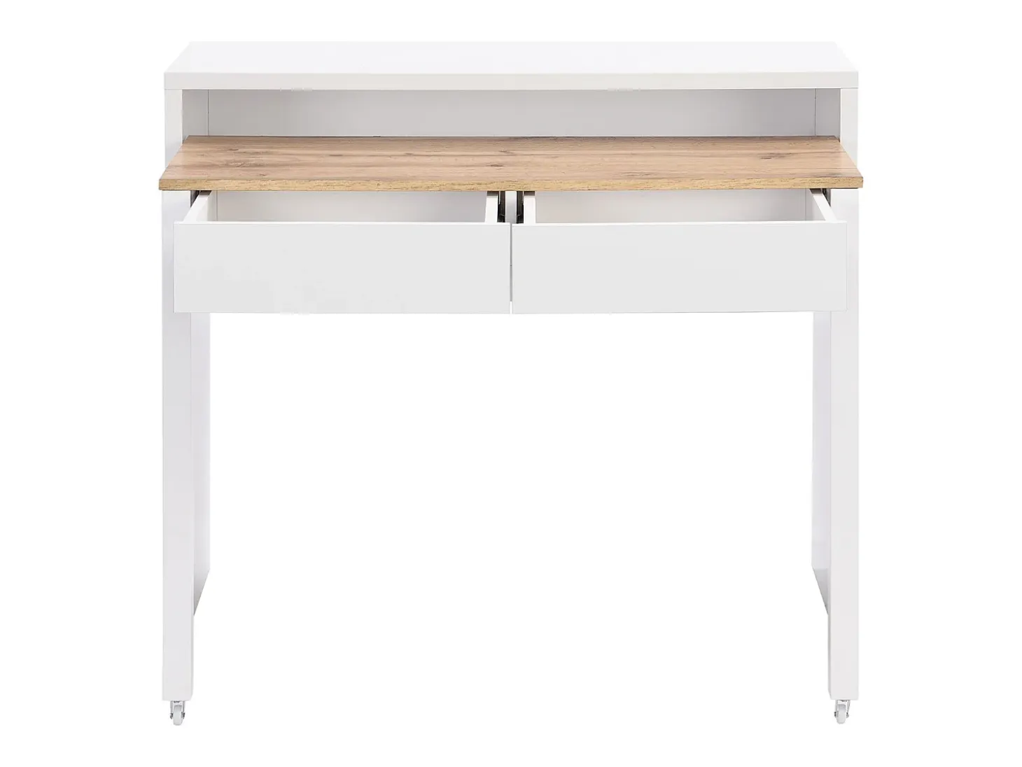 Escritorio consola extensible con 2 cajones en color blanco y natural - LOAVIA
