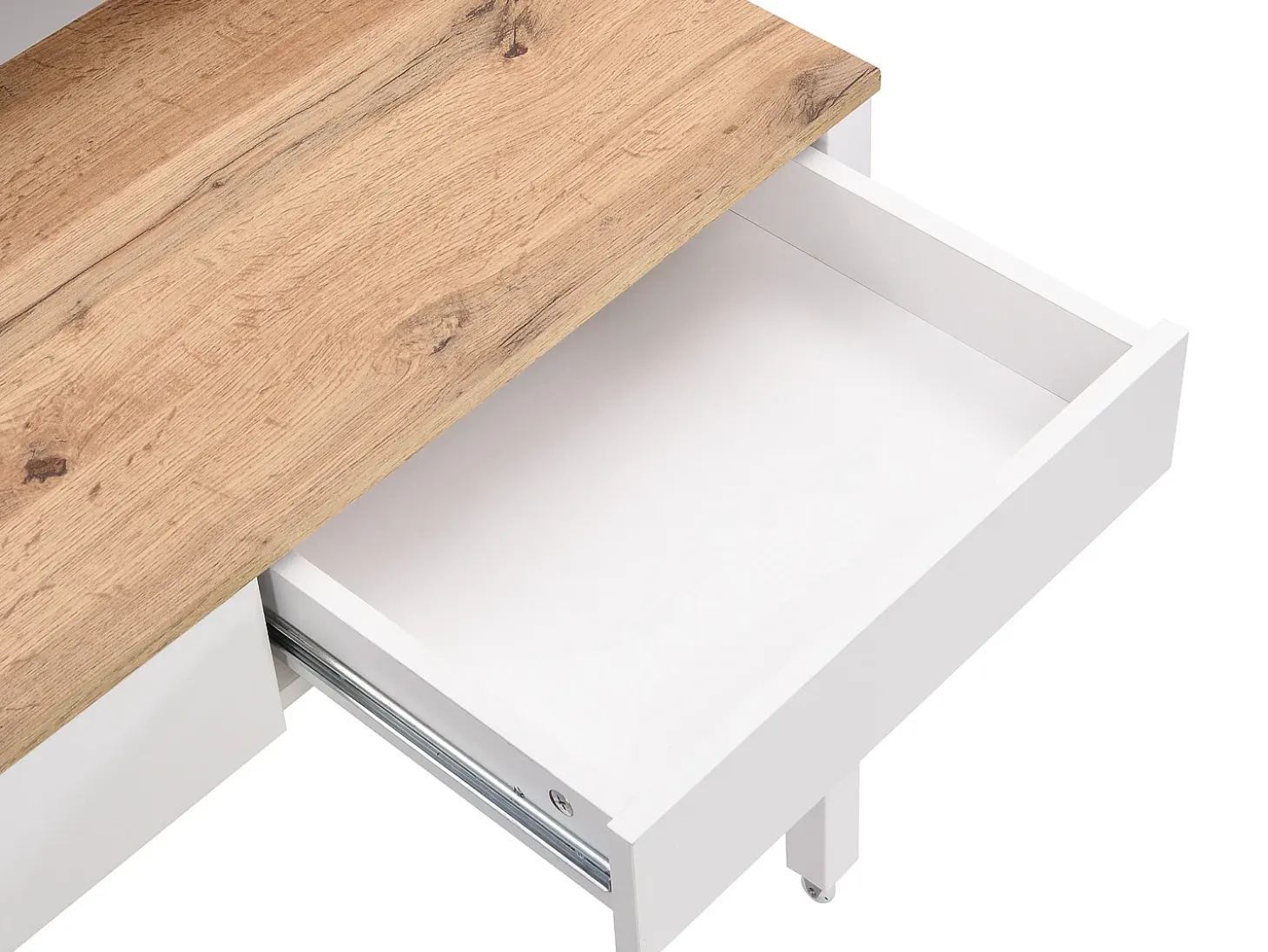 Escritorio consola extensible con 2 cajones en color blanco y natural - LOAVIA
