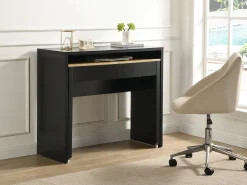 Escritorio consola extensible con 2 cajones en color negro y natural - LOAVIA