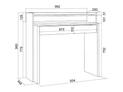 Escritorio Extensible, 99x90x35cm, retractil, Oficina o Estudio, Blanco veteado
