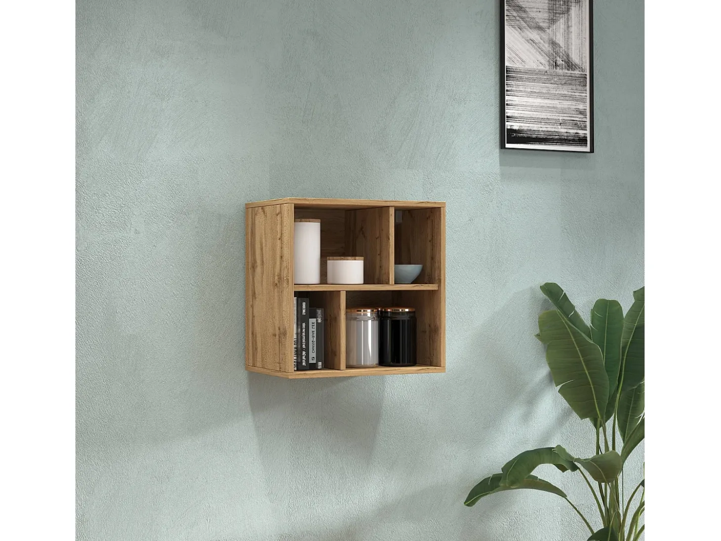 Estante colgante Chronos con 4 compartimentos roble 50x35x50 cm