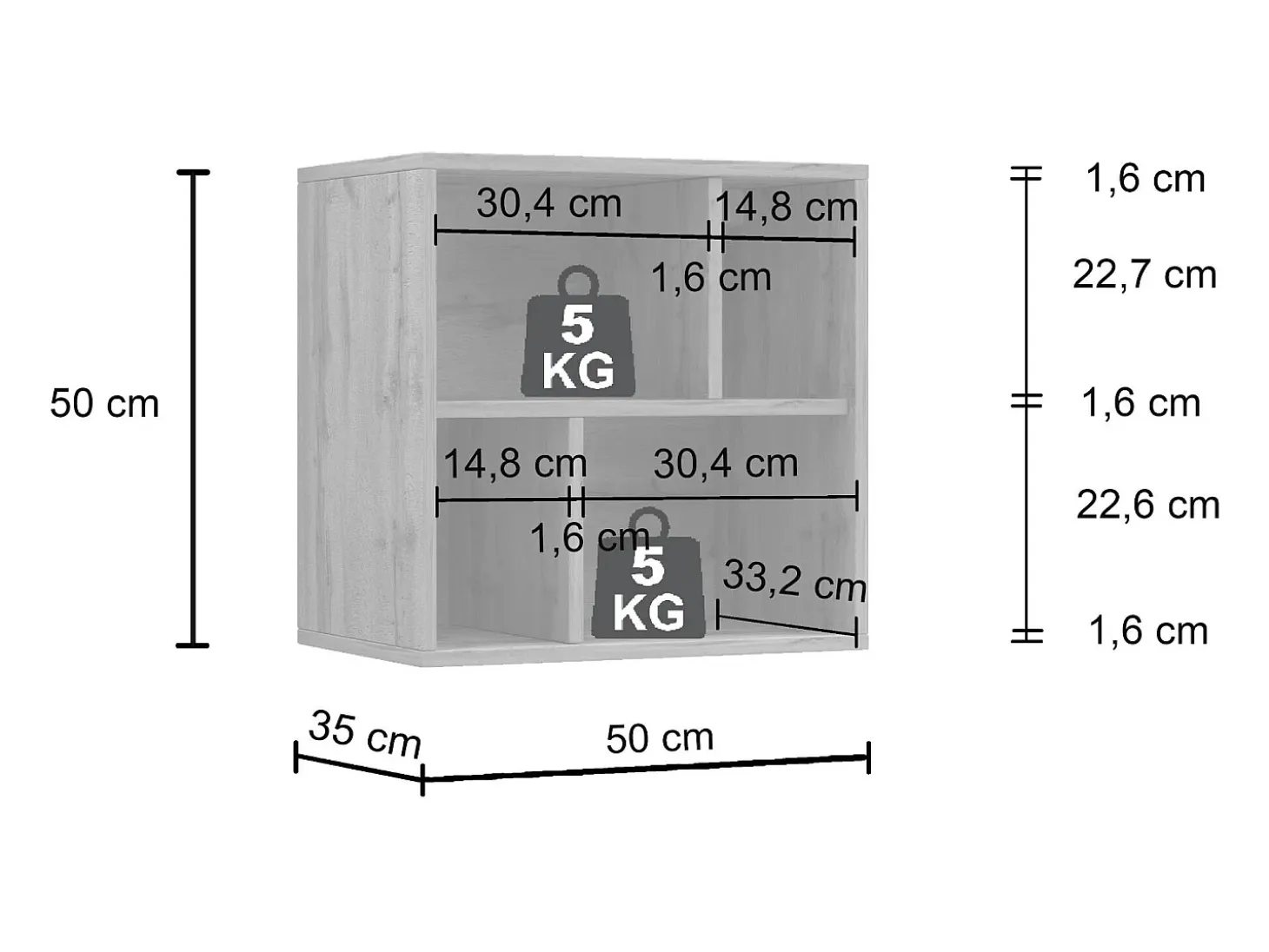 Estante colgante Chronos con 4 compartimentos roble 50x35x50 cm