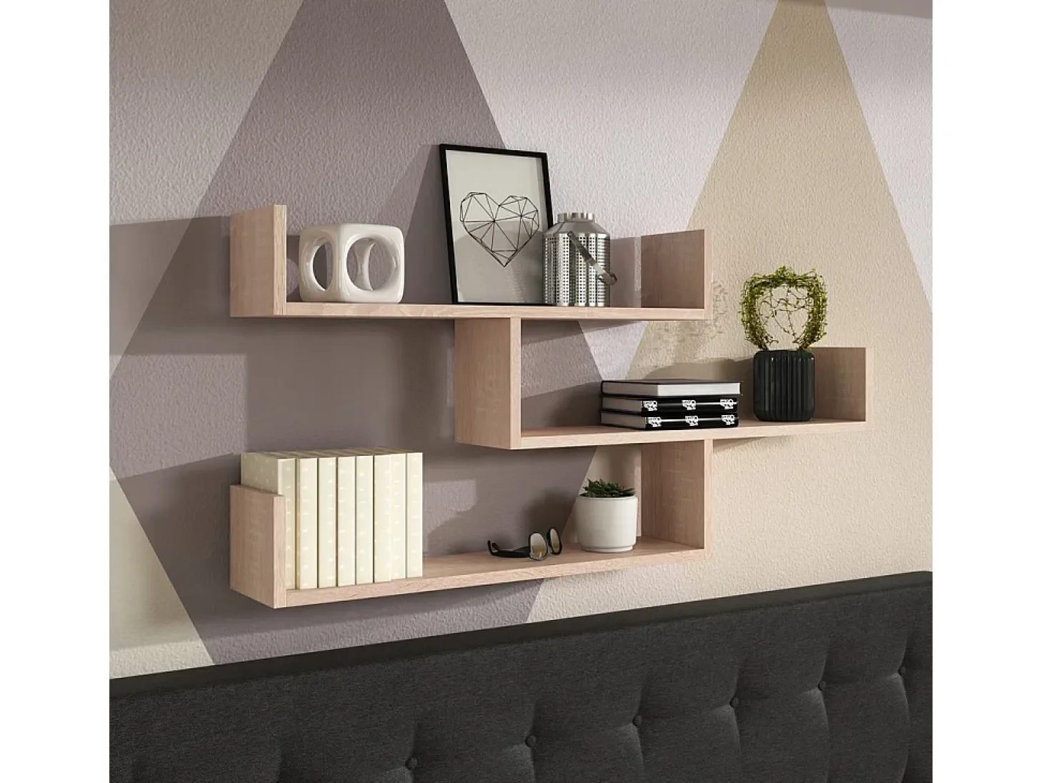 Estante colgante de tres niveles, estante de pared moderno para salón, 119 cm roble sonoma