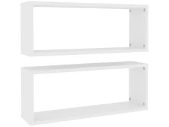 Estante cubo de pared 2 uds madera ingeniería blanco 60x15x23cm ES39453