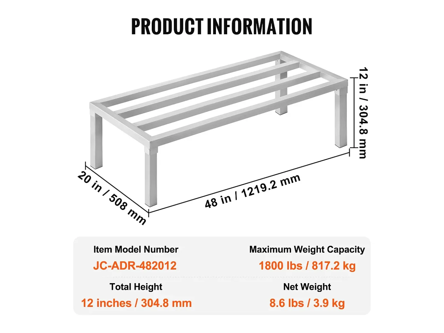 Estante de Almacenamiento, SucceBuy Soporte de Estante de Aluminio Soporte de Estante Fijo Estante de Almacenamiento 121,92 × 50,8 × 30,48 cm