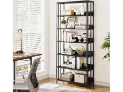 Estante de biblioteca de 6 niveles, estante estrecha y muy alta de 190 cm, estantes independientes, 70 x 30 x 190 cm (Negro)