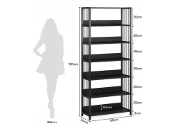 Estante de biblioteca de 6 niveles, estante estrecha y muy alta de 190 cm, estantes independientes, 70 x 30 x 190 cm (Negro)