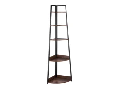 Estante de Esquina SucceBuy de 5 Niveles, Librería de Esquina, Altura 178 cm, Mueble de Almacenamiento de Pared con Marco de Metal y Estantes de Madera