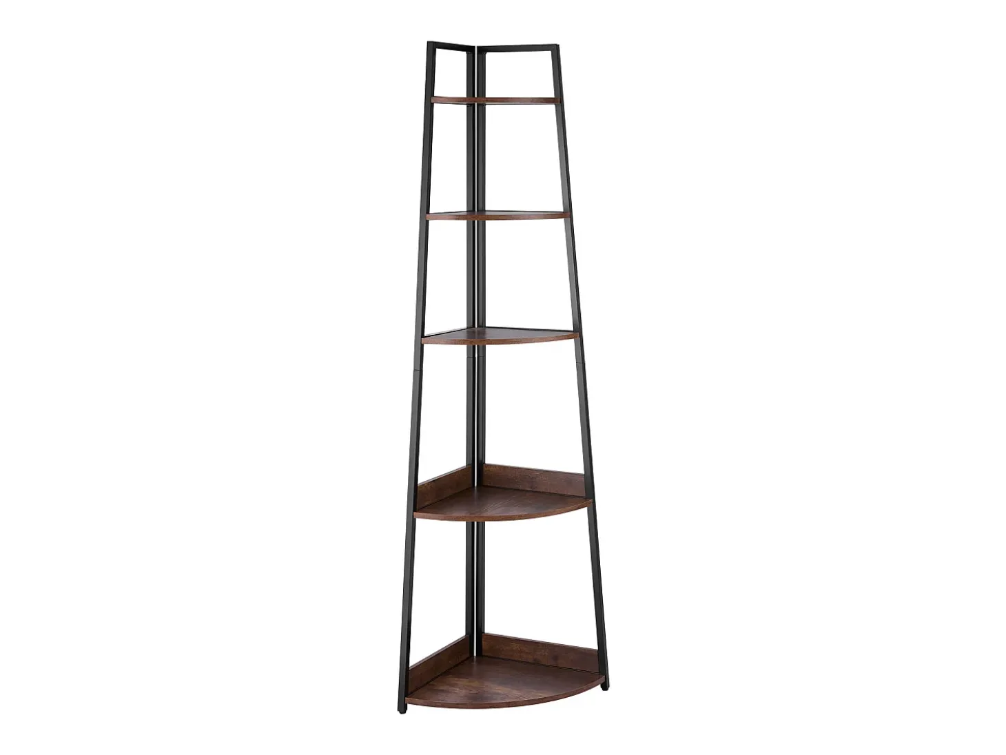 Estante de Esquina SucceBuy de 5 Niveles, Librería de Esquina, Altura 178 cm, Mueble de Almacenamiento de Pared con Marco de Metal y Estantes de Madera