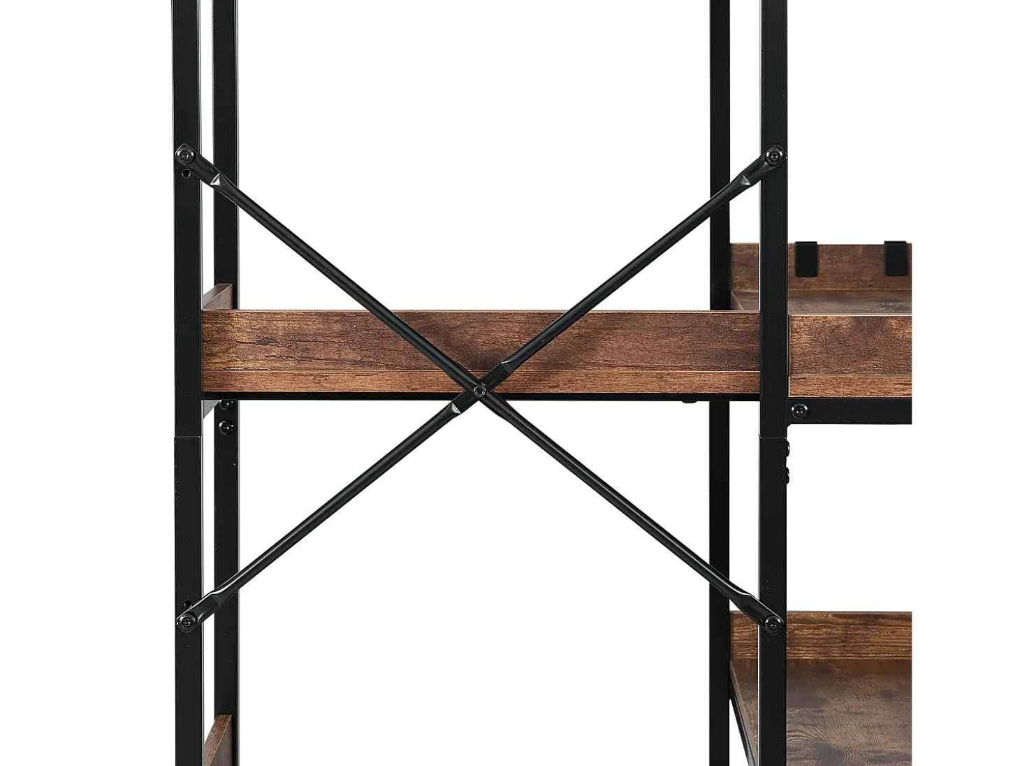 Estante de Esquina SucceBuy de 5 Niveles, Altura 166,1 cm, Librería de Esquina en L con 4 Ganchos, Mueble de Almacenamiento Reversible con Marco de Metal