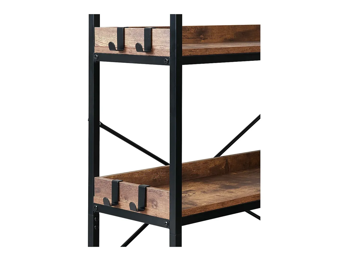 Estante de Esquina SucceBuy de 5 Niveles, Altura 166,1 cm, Librería de Esquina en L con 4 Ganchos, Mueble de Almacenamiento Reversible con Marco de Metal