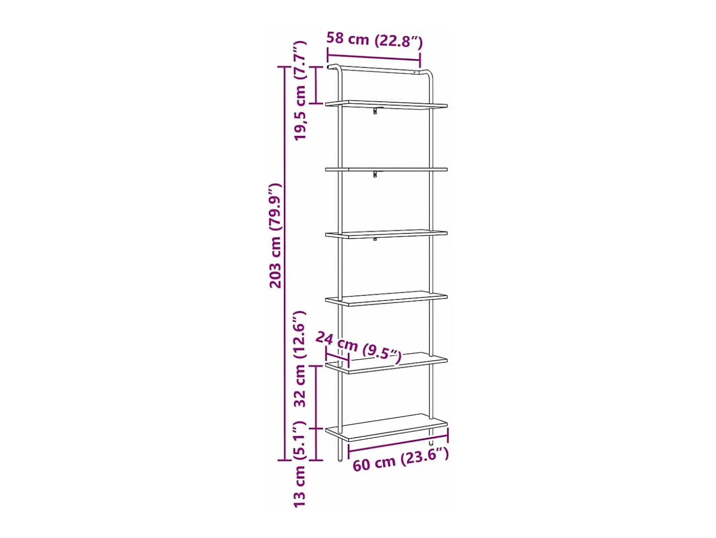 Estante de libros Gris sonoma 60 x 24 x 203 cm