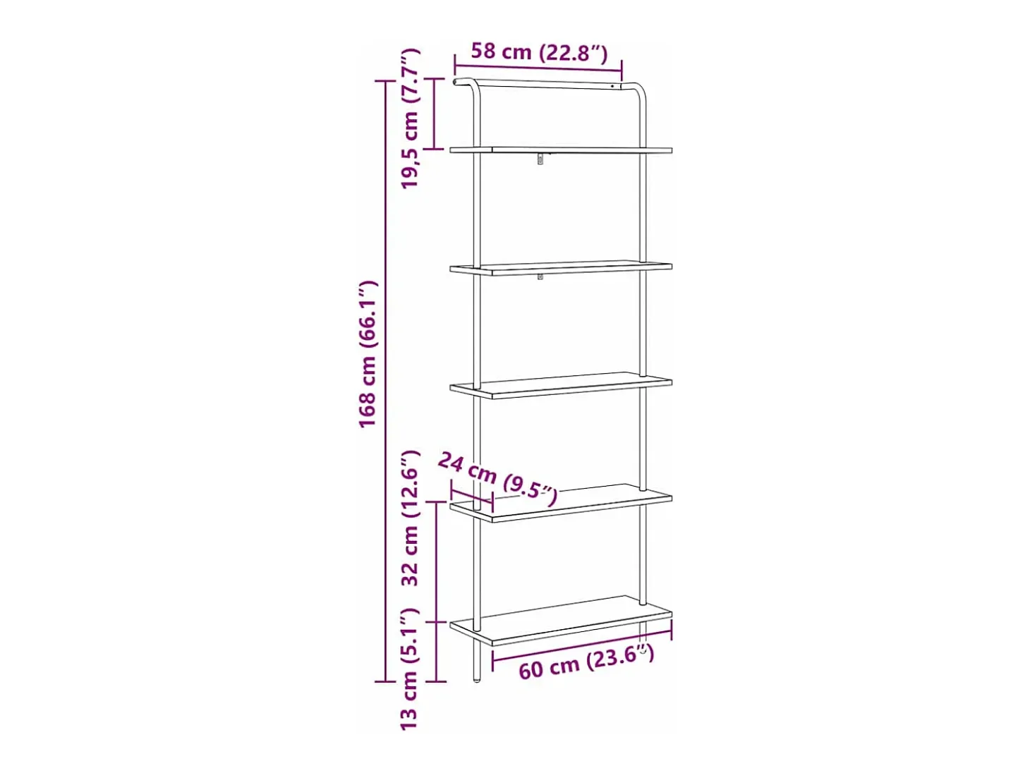 Estante de libros Madera vieja 60 x 24 x 168 cm