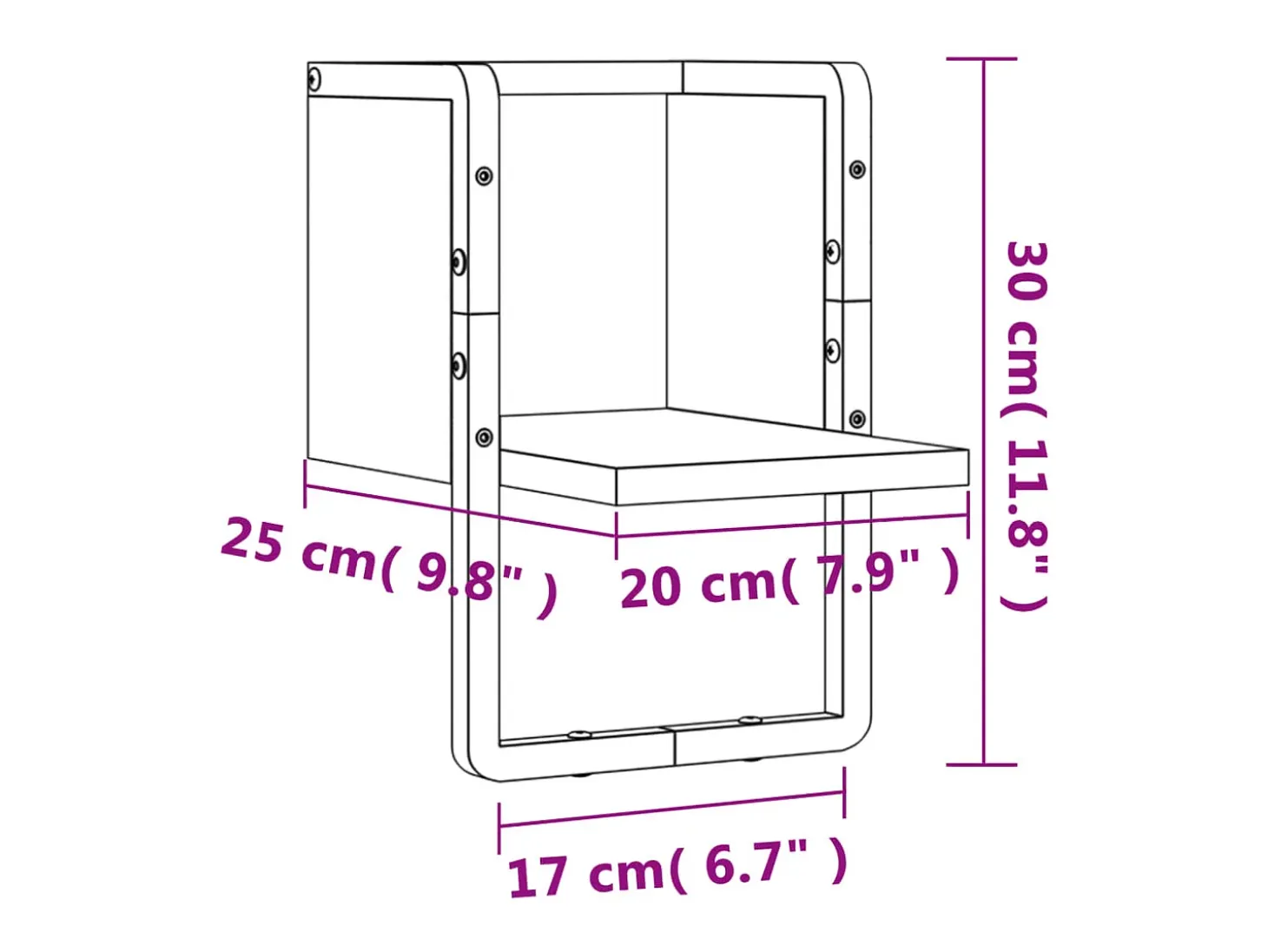 Estante de pared con barra negra 20x25x30 cm
