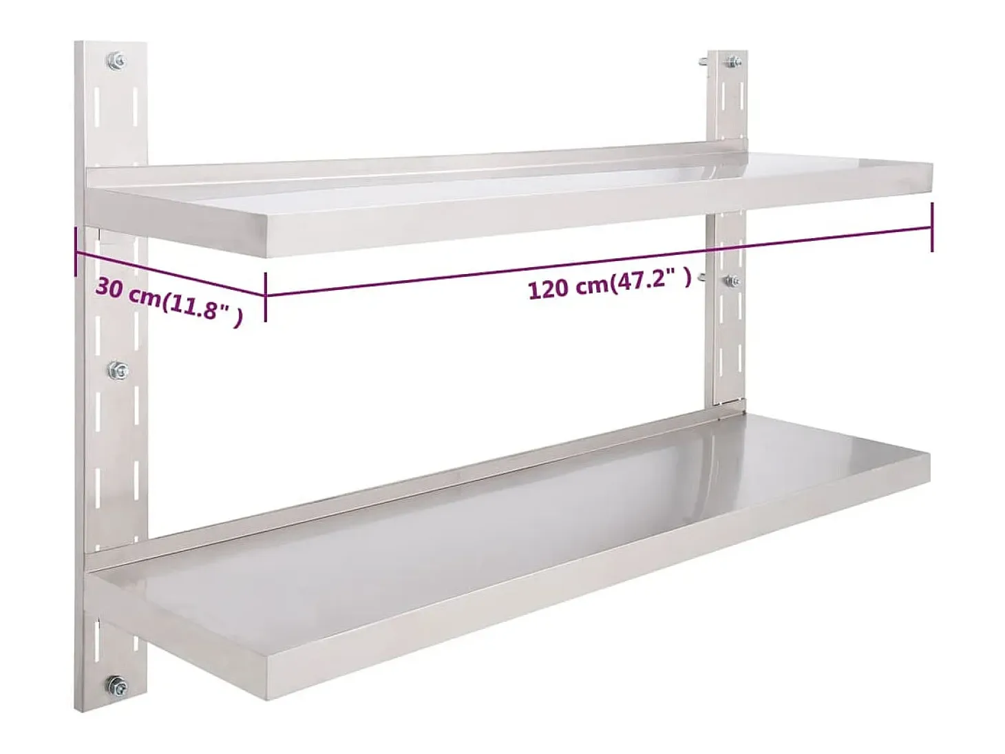 Estante de pared de 2 niveles Acero inoxidable 120x30 cm