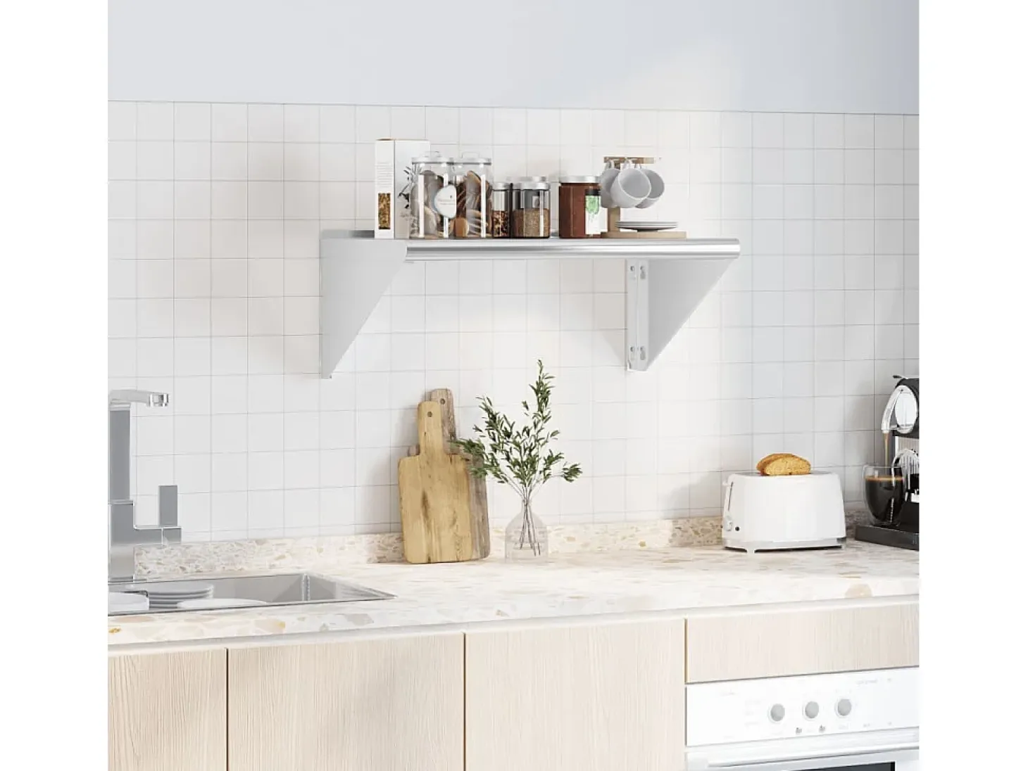 Estante de pared de acero inoxidable plateado 75x45x31 cm ES942604
