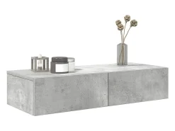 Estante de pared de madera de ingeniería de color gris hormigón con cajones
