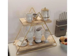 Estante de pared de madera maciza – 38 x 16 x 42 cm – Dorado y marrón